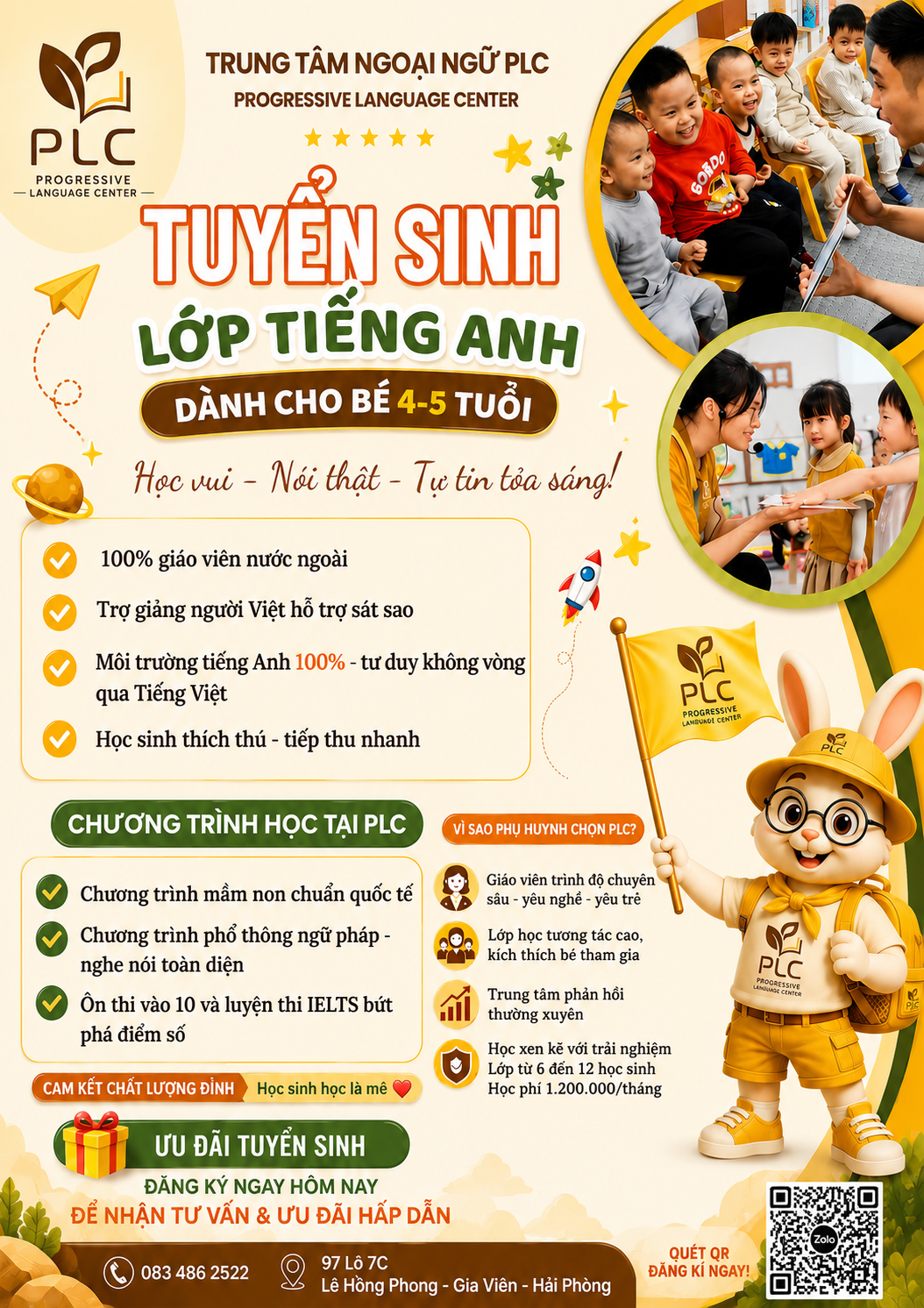 PLC tuyển sinh lớp Tiếng Anh cho bé 4–5 tuổi